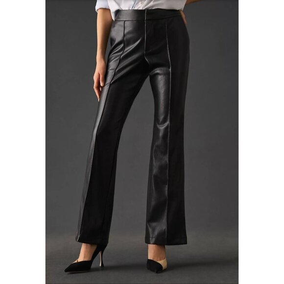 Anthropologie Avec Les Filles Faux Ever Leather Pants Flared Leg Trousers Black - Picture 2 of 13